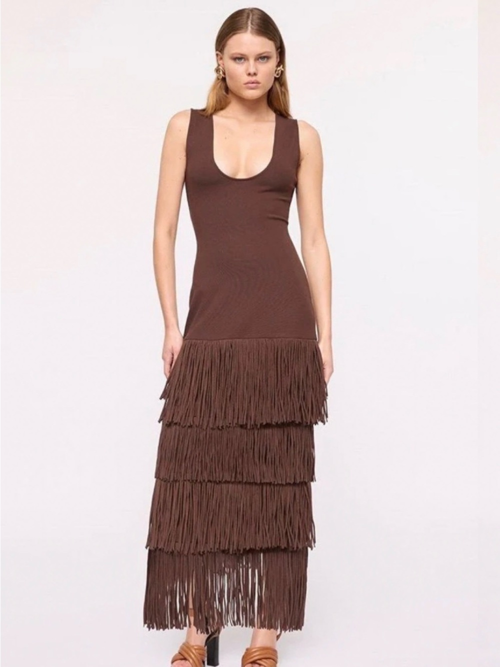 Suboo Carmen sleeveless fringed hem maxi dress